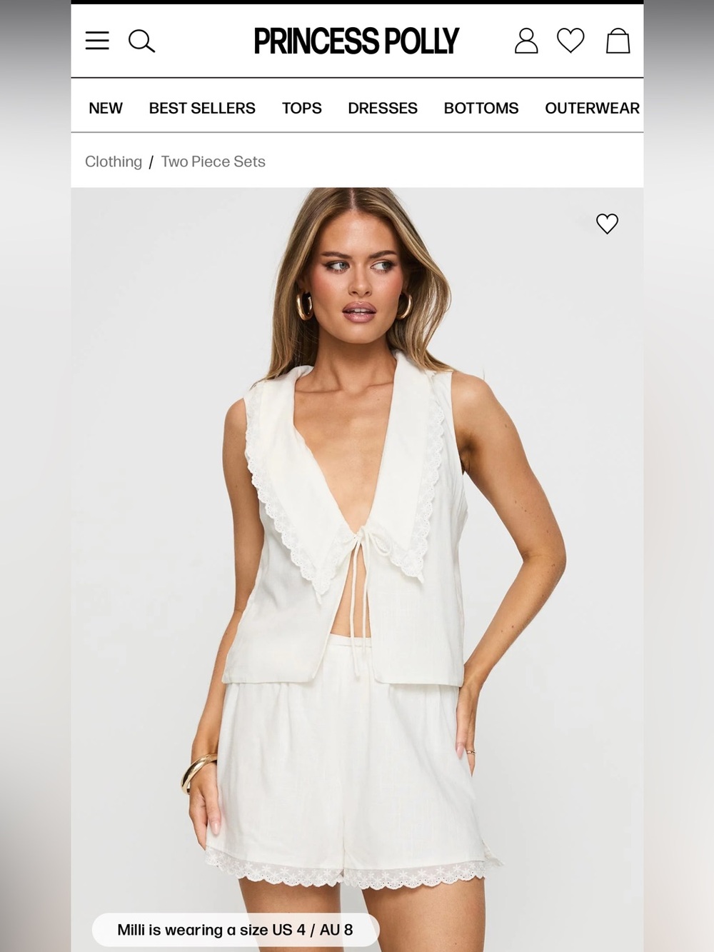 Princess Polly Cream Lace-Trim Sleeveless Vest